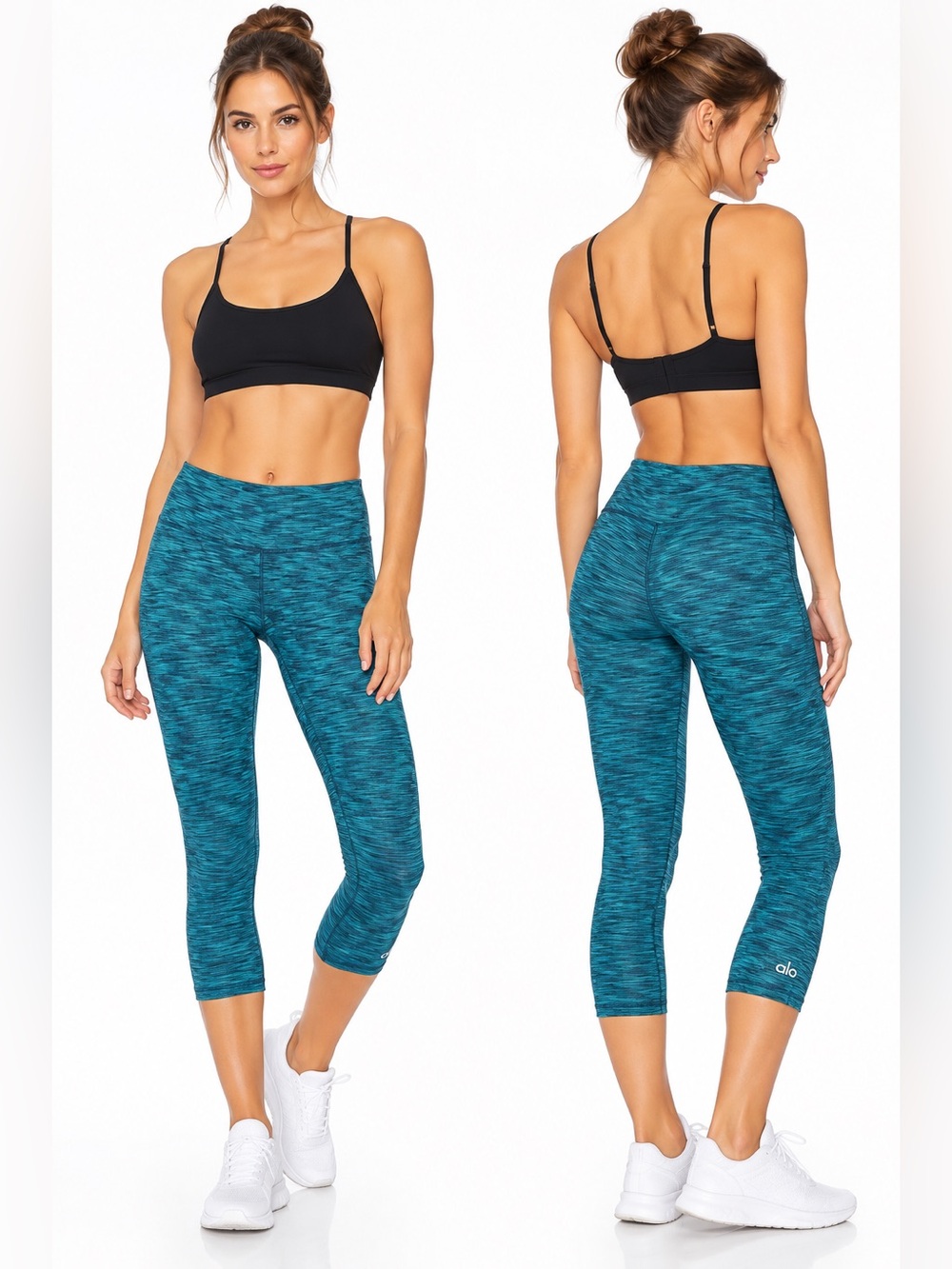ALO Yoga Womens blue teal green Crop Leggings Airbrush Marble Athletic - Picture 7 of 7